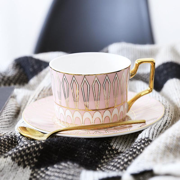 British Tea Cups, Elegant Porcelain Coffee Cups, Latte Coffee Cups with Gold Trim and Gift Box, Tea Cups and Saucers-ArtWorkCrafts.com
