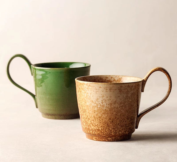 Large Modern Handmade Pottery Coffee Cup, Creative Brown Green Blue Ceramic Coffee Mugs, Large Unique Tea Cup, Large Capacity Coffee Cups-ArtWorkCrafts.com