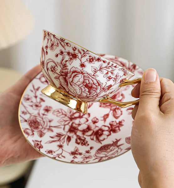Creative Bone China Porcelain Tea Cup Set, Beautiful British Tea Cups, Elegant Flower Ceramic Cups, Unique Royal Coffee Cup and Saucer-ArtWorkCrafts.com