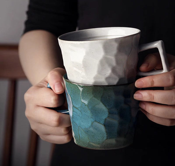 Modern Handmade Pottery Coffee Cup, Creative Brown White Black Blue Ceramic Coffee Mugs, Large Unique Tea Cup, Large Capacity Coffee Cups-ArtWorkCrafts.com