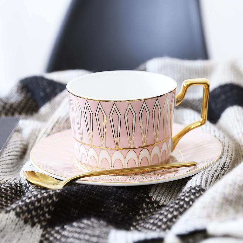 Latte Coffee Cups with Gold Trim and Gift Box, British Tea Cups, Elegant Porcelain Coffee Cups, Tea Cups and Saucers-ArtWorkCrafts.com