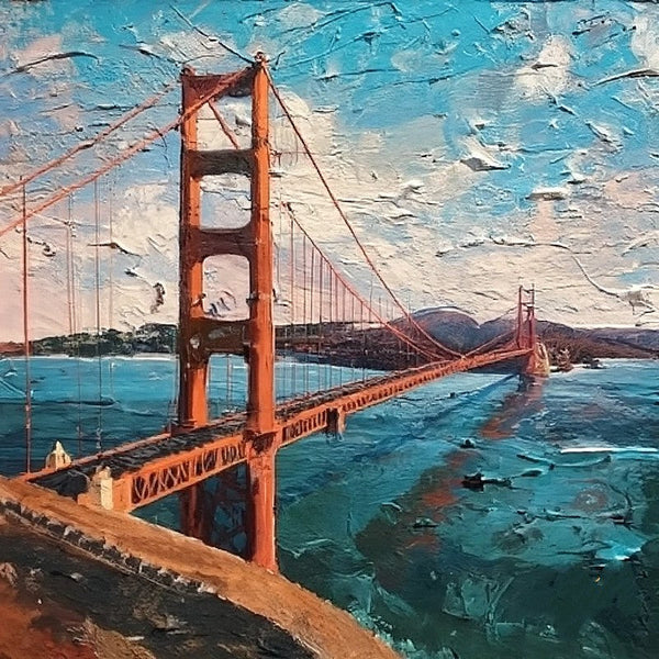 Easy Landscape Painting Ideas, Simple Small Canvas Paintings, Golden Gate Bridge Sunrise Painting, Original Small Landscape Paintings, Heavy Texture Canvas Art, Small Palette Knife Oil Paintings-ArtWorkCrafts.com