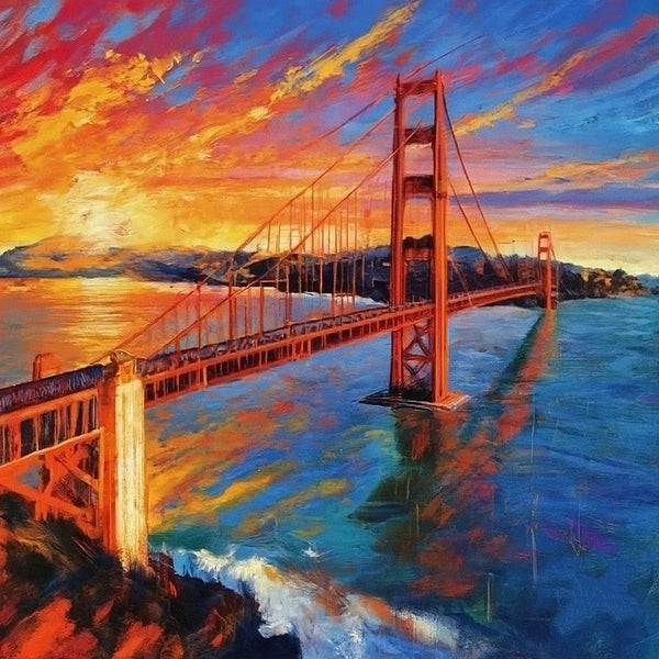 Original Small Landscape Paintings, Heavy Texture Canvas Art, Small Palette Knife Oil Paintings, Easy Landscape Painting Ideas, Simple Small Canvas Paintings, Golden Gate Bridge Sunrise Painting-ArtWorkCrafts.com