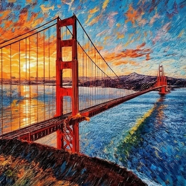 Simple Small Canvas Paintings, Golden Gate Bridge Sunrise Painting, Original Small Landscape Paintings, Heavy Texture Canvas Art, Small Palette Knife Oil Paintings, Easy Landscape Painting Ideas-ArtWorkCrafts.com