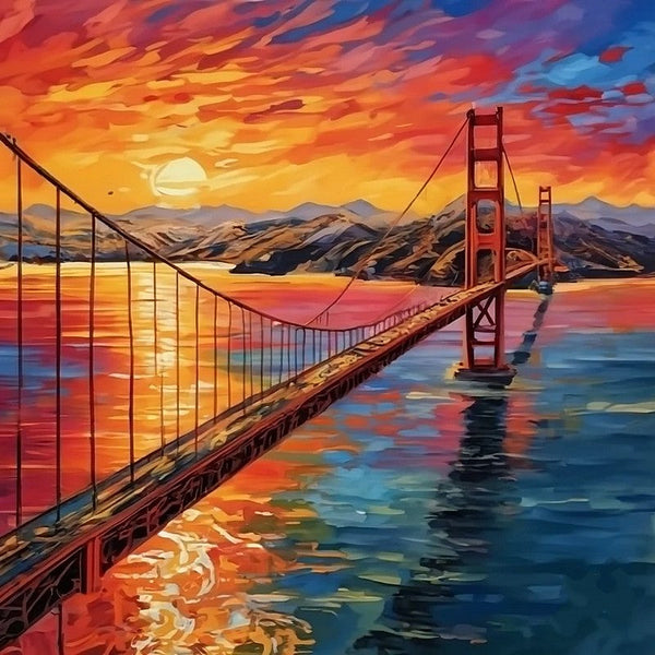 Original Small Landscape Paintings, Golden Gate Bridge Sunset Painting, Heavy Texture Canvas Art, Small Palette Knife Oil Paintings, Easy Landscape Painting Ideas, Simple Small Canvas Paintings-ArtWorkCrafts.com