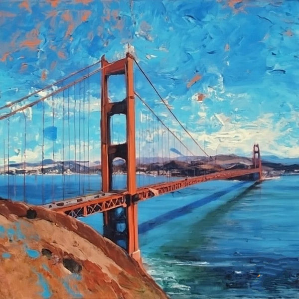 Small Palette Knife Oil Paintings, Easy Landscape Painting Ideas, Simple Small Canvas Paintings, Golden Gate Bridge Painting, Original Small Landscape Paintings, Heavy Texture Canvas Art-ArtWorkCrafts.com