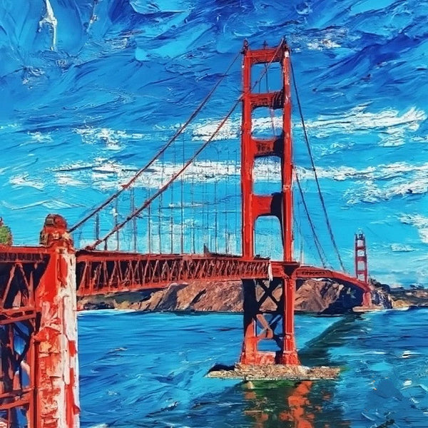 Simple Small Canvas Paintings, Golden Gate Bridge Painting, Original Small Landscape Paintings, Heavy Texture Canvas Art, Small Palette Knife Oil Paintings, Easy Landscape Painting Ideas-ArtWorkCrafts.com
