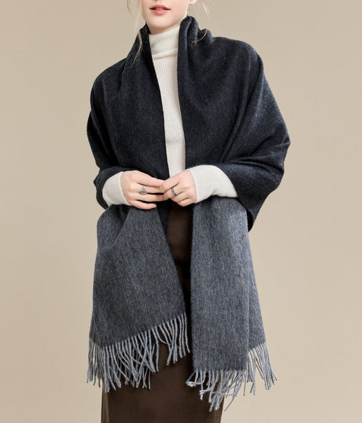 Gifts for Her, Long Wool Scarf, Soft Wool Scarf for Women, Black and Medium Gray Fashion Scarf, Warm Cape, Evening Wrap, Christmas Gift, Winter Shawl, Elegant Shawl-ArtWorkCrafts.com