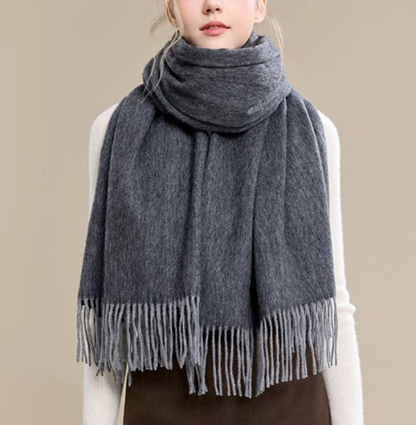 Gifts for Her, Long Wool Scarf, Soft Wool Scarf for Women, Black and Medium Gray Fashion Scarf, Warm Cape, Evening Wrap, Christmas Gift, Winter Shawl, Elegant Shawl-ArtWorkCrafts.com