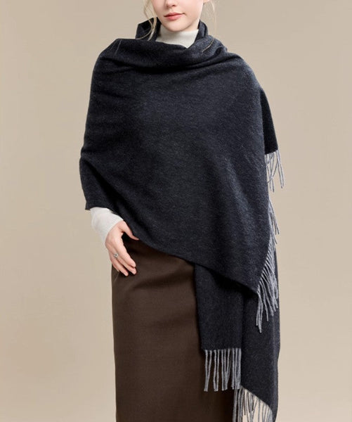 Gifts for Her, Long Wool Scarf, Soft Wool Scarf for Women, Black and Medium Gray Fashion Scarf, Warm Cape, Evening Wrap, Christmas Gift, Winter Shawl, Elegant Shawl-ArtWorkCrafts.com