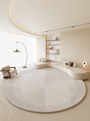 Grey Geometric Floor Carpets, Abstract Circular Rugs under Dining Room Table, Modern Living Room Round Rugs, Bedroom Modern Round Rugs-ArtWorkCrafts.com