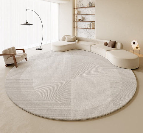 Large Grey Geometric Floor Carpets, Modern Living Room Round Rugs, Abstract Circular Rugs under Dining Room Table, Bedroom Modern Round Rugs-ArtWorkCrafts.com