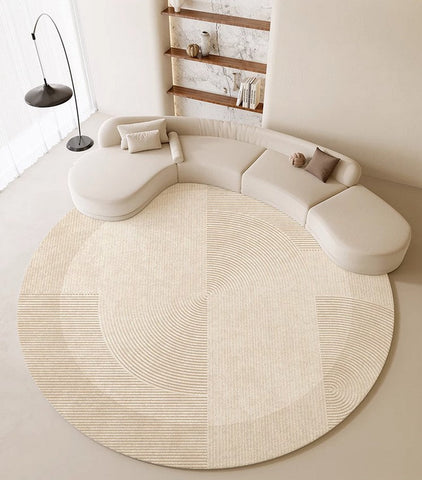 Large Modern Rugs in Living Room, Dining Room Modern Rugs, Cream Color Round Rugs under Coffee Table, Contemporary Circular Rugs in Bedroom