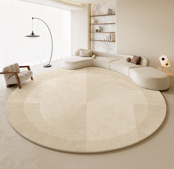 Large Modern Rugs in Living Room, Dining Room Modern Rugs, Cream Color Round Rugs under Coffee Table, Contemporary Circular Rugs in Bedroom-ArtWorkCrafts.com