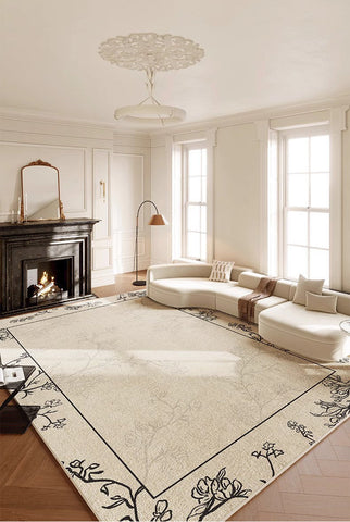 Contemporary Modern Rugs under Dining Room Table, Bedroom Modern Rugs, French Style Rugs for Interior Design, Flower Pattern Modern Rugs for Living Room