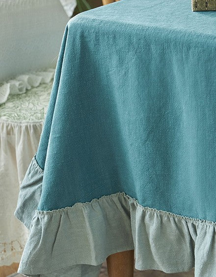 Extra Large Rectangle Tablecloth for Dining Room Table, Blue Modern Long Table Cover, Ramie Tablecloth for Home Decoration, Square Tablecloth for Round Table-ArtWorkCrafts.com