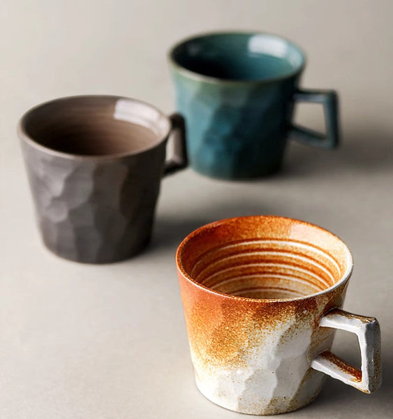 Modern Handmade Pottery Coffee Cup, Creative Brown White Black Blue Ceramic Coffee Mugs, Large Unique Tea Cup, Large Capacity Coffee Cups-ArtWorkCrafts.com