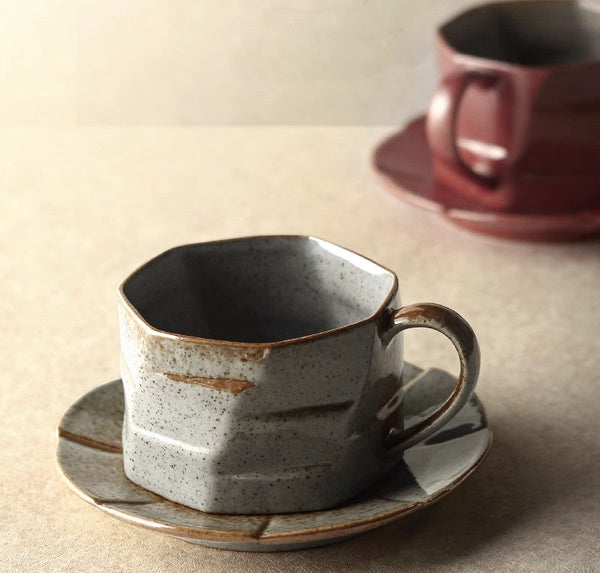 Unique Tea Cup and Saucer, 8 oz Modern Handmade Pottery Coffee Cup, Creative Ceramic Coffee Cup with Saucer, Tea Cup Set for Traditional Afternoon Tea-ArtWorkCrafts.com