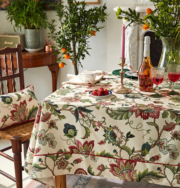 Spring Flower Table Cover for Kitchen, Large Modern Rectangular Tablecloth Ideas for Dining Room Table, Rustic Garden Floral Tablecloth for Round Table-ArtWorkCrafts.com