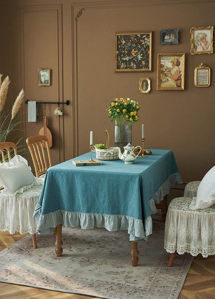 Extra Large Rectangle Tablecloth for Dining Room Table, Blue Modern Long Table Cover, Ramie Tablecloth for Home Decoration, Square Tablecloth for Round Table-ArtWorkCrafts.com