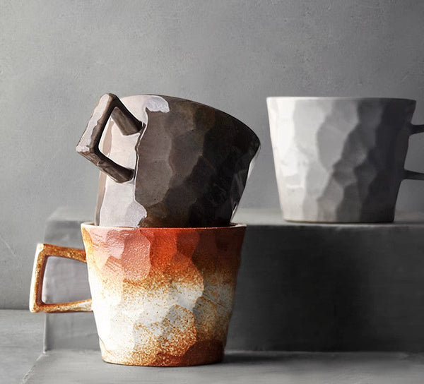 Modern Handmade Pottery Coffee Cup, Creative Brown White Black Blue Ceramic Coffee Mugs, Large Unique Tea Cup, Large Capacity Coffee Cups-ArtWorkCrafts.com