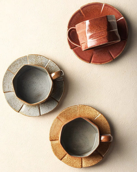 Unique Tea Cup and Saucer, 8 oz Modern Handmade Pottery Coffee Cup, Creative Ceramic Coffee Cup with Saucer, Tea Cup Set for Traditional Afternoon Tea-ArtWorkCrafts.com