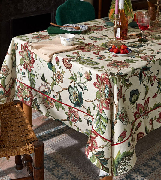 Spring Flower Table Cover for Kitchen, Large Modern Rectangular Tablecloth Ideas for Dining Room Table, Rustic Garden Floral Tablecloth for Round Table-ArtWorkCrafts.com