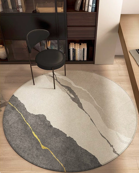 Modern Rugs for Dining Room, Abstract Contemporary Round Rugs under Chairs, Circular Area Rugs for Bedroom, Geometric Modern Rugs for Living Room-ArtWorkCrafts.com