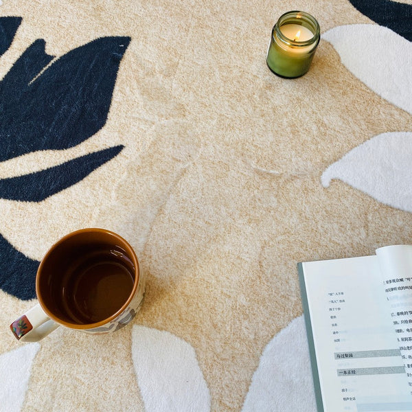 Contemporary Modern Rugs, Flower Pattern Circular Modern Rugs under Chairs, Geometric Round Rugs for Dining Room, Bedroom Abstract Modern Area Rugs-ArtWorkCrafts.com