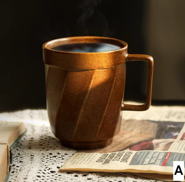 Creative Brown Green Blue Black Ceramic Coffee Mugs, Large Modern Handmade Pottery Coffee Cup, Large Unique Tea Cup, Large Capacity Coffee Mug with Cover-ArtWorkCrafts.com