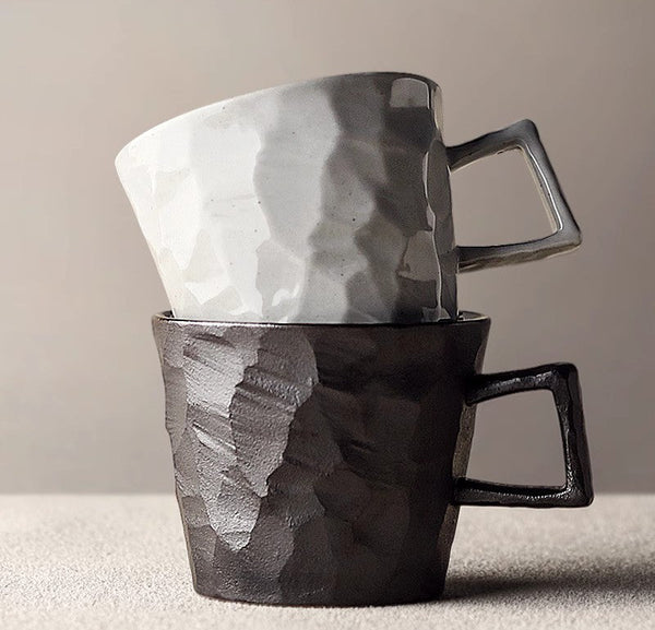 Modern Handmade Pottery Coffee Cup, Creative Brown White Black Blue Ceramic Coffee Mugs, Large Unique Tea Cup, Large Capacity Coffee Cups-ArtWorkCrafts.com