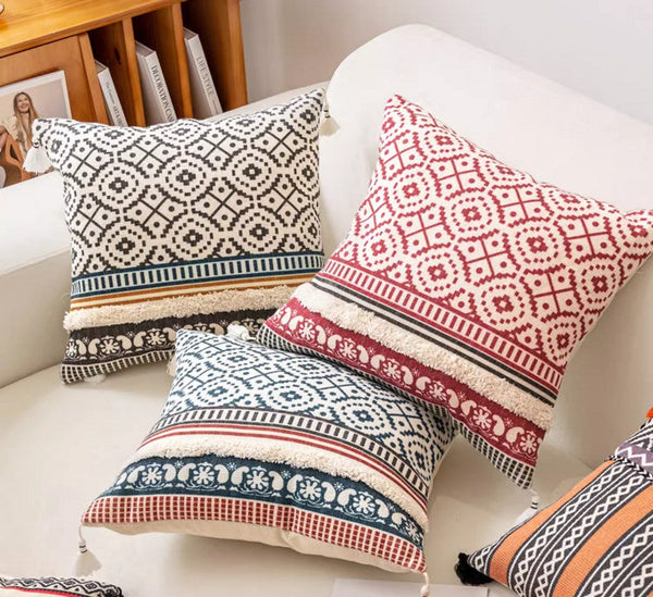 Modern Square Pillows for Couch, Contemporary Pillow Covers, Oriental Decorative Throw Pillows for Bedroom, Bohemian Decorative Sofa Pillows-ArtWorkCrafts.com