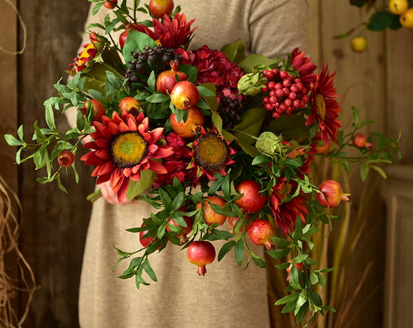 Beautiful Flower Arrangement for Home Decoration, Large Bunch of Pomegranate Branch, Table Centerpiece, Real Touch Artificial Floral for Dining Room-ArtWorkCrafts.com