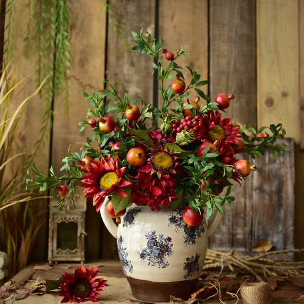 Beautiful Flower Arrangement for Home Decoration, Large Bunch of Pomegranate Branch, Table Centerpiece, Real Touch Artificial Floral for Dining Room-ArtWorkCrafts.com