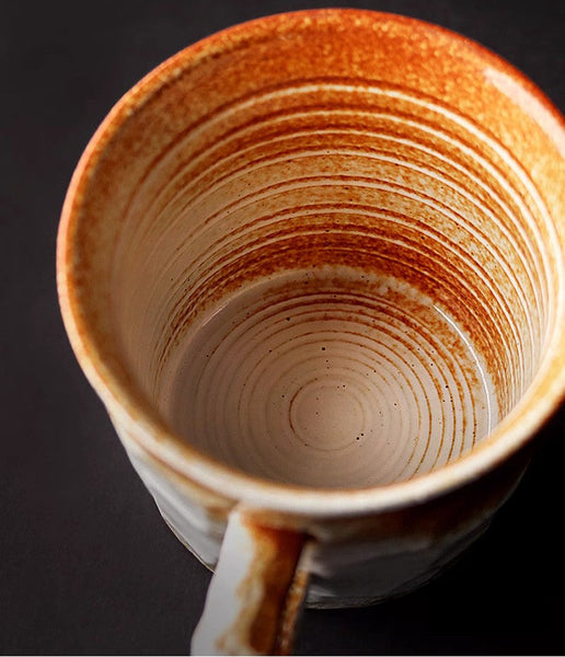 Modern Handmade Pottery Coffee Cup, Creative Brown White Black Blue Ceramic Coffee Mugs, Large Unique Tea Cup, Large Capacity Coffee Cups-ArtWorkCrafts.com