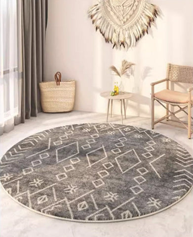 Geometric Modern Rugs for Bedroom, Circular Modern Rugs under Sofa, Modern Round Rugs under Coffee Table, Abstract Contemporary Round Rugs
