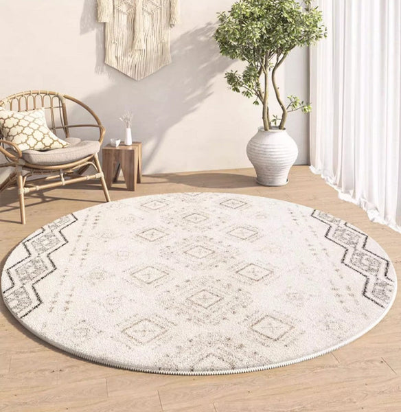 Thick Circular Modern Rugs under Sofa, Geometric Modern Rugs for Bedroom, Modern Round Rugs under Coffee Table, Abstract Contemporary Round Rugs-ArtWorkCrafts.com
