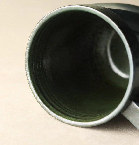 Creative Brown Green Blue Black Ceramic Coffee Mugs, Large Modern Handmade Pottery Coffee Cup, Large Unique Tea Cup, Large Capacity Coffee Mug with Cover-ArtWorkCrafts.com