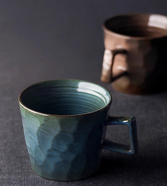 Modern Handmade Pottery Coffee Cup, Creative Brown White Black Blue Ceramic Coffee Mugs, Large Unique Tea Cup, Large Capacity Coffee Cups-ArtWorkCrafts.com