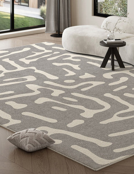 Modern Rugs for Living Room, Gray Modern Rugs for Bedroom, Large Geometric Rugs, Contemporary Area Rugs for Dining Room-ArtWorkCrafts.com