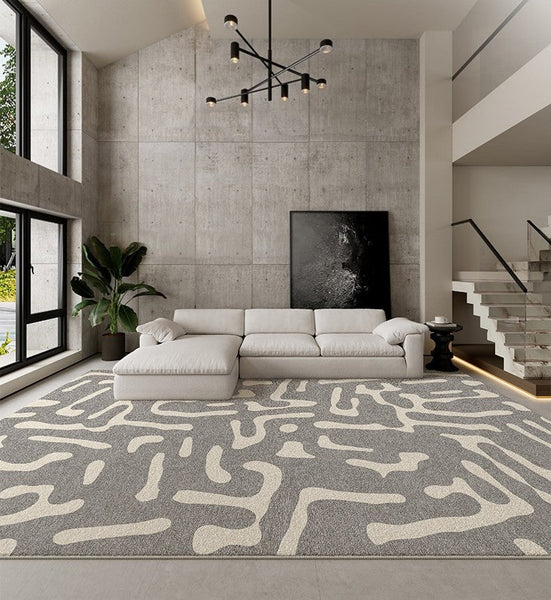 Modern Rugs for Living Room, Gray Modern Rugs for Bedroom, Large Geometric Rugs, Contemporary Area Rugs for Dining Room-ArtWorkCrafts.com