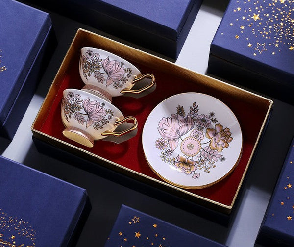 Unique Iris Flower Tea Cups and Saucers in Gift Box, Elegant Ceramic Coffee Cups, Afternoon British Tea Cups, Royal Bone China Porcelain Tea Cup Set-ArtWorkCrafts.com