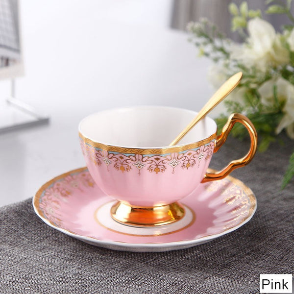 Pink Blue White Porcelain Tea Cup Saucer Set, Unique British Tea Cup and Saucer in Gift Box, Elegant British Ceramic Coffee Cups for Traditional Afternoon Tea-ArtWorkCrafts.com