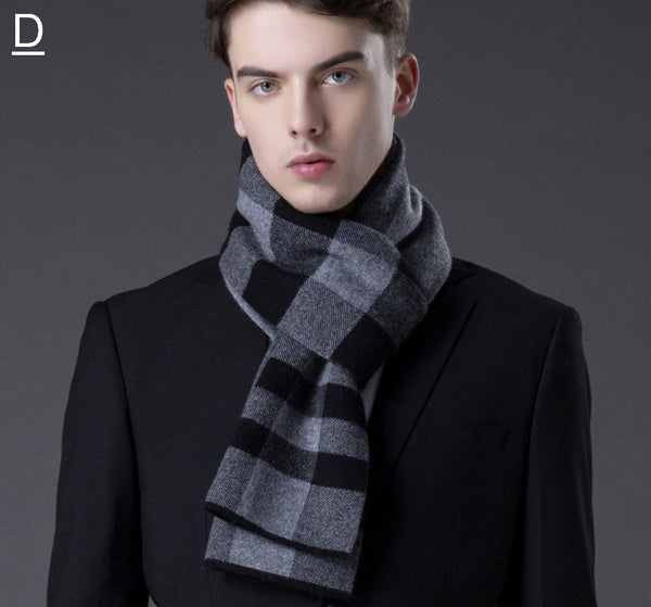 Cashmere Scarf for Gentleman, Long Thick Wool Scarf, Men's Winter Scarf, Red Gray Fashion Scarf, Christmas Gift for Men, Men's Wool Scarf Winter-ArtWorkCrafts.com