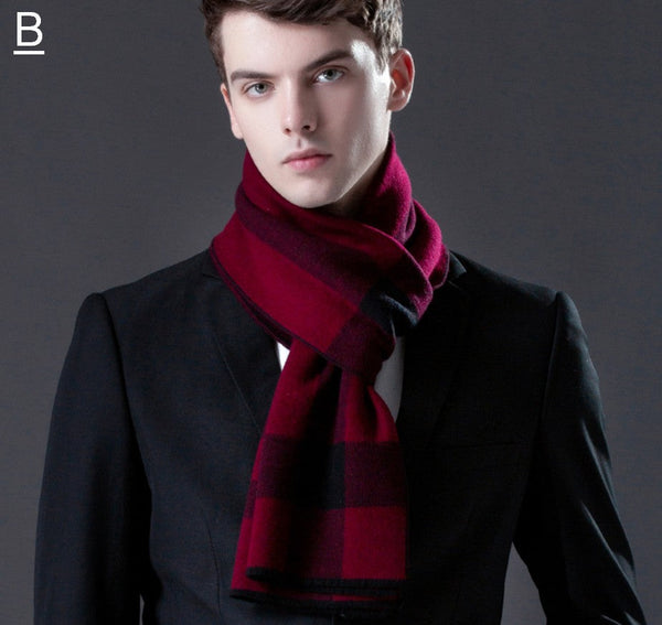 Cashmere Scarf for Gentleman, Long Thick Wool Scarf, Men's Winter Scarf, Red Gray Fashion Scarf, Christmas Gift for Men, Men's Wool Scarf Winter-ArtWorkCrafts.com