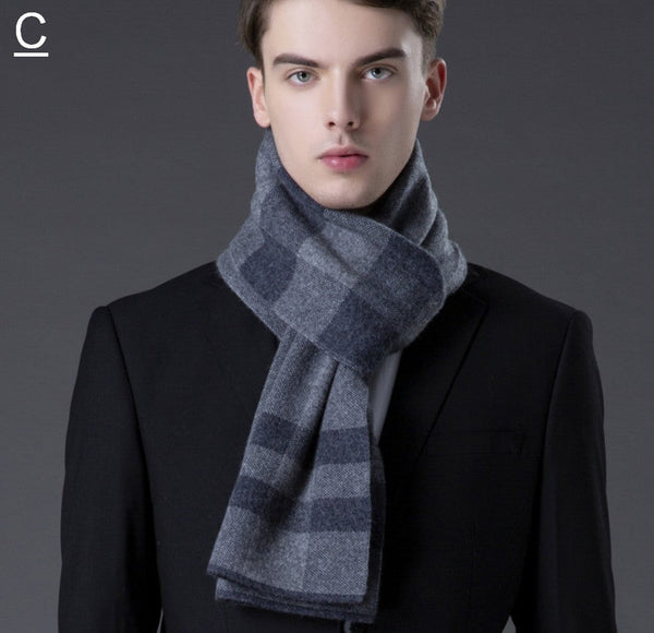 Cashmere Scarf for Gentleman, Long Thick Wool Scarf, Men's Winter Scarf, Red Gray Fashion Scarf, Christmas Gift for Men, Men's Wool Scarf Winter-ArtWorkCrafts.com