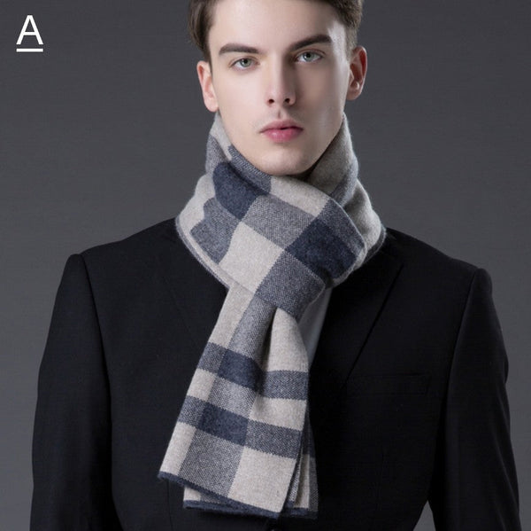 Cashmere Scarf for Gentleman, Long Thick Wool Scarf, Men's Winter Scarf, Red Gray Fashion Scarf, Christmas Gift for Men, Men's Wool Scarf Winter-ArtWorkCrafts.com