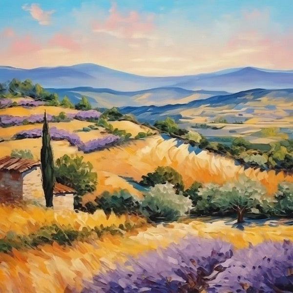 Simple Small Canvas Paintings, Original Small Landscape Paintings, Heavy Texture Acrylic Artwork, Easy Landscape Painting Ideas, Provence Lavender Field Cypress Tree Painting-ArtWorkCrafts.com