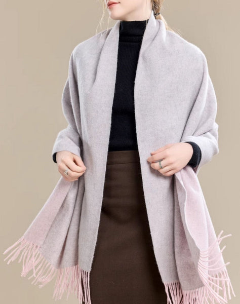Light Gray and Dusty Rose Fashion Scarf, Christmas Gift, Gifts for Her, Long Wool Scarf, Soft Wool Scarf for Women, Warm Cape, Evening Wrap, Winter Shawl, Elegant Shawl-ArtWorkCrafts.com