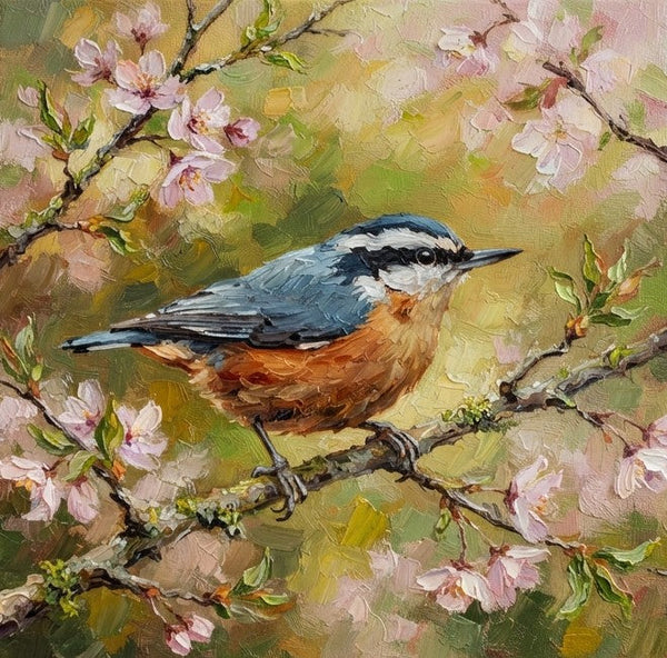 Small Art on Canvas, Red-breasted Nuthatch Bird Painting, Miniature Wall Art, Original Painting on Canvas, Hand Painted Canvas Art